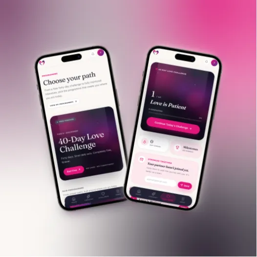 Couple participating in the MarriageWorks 40-Day Love Challenge, a free daily marriage growth programme